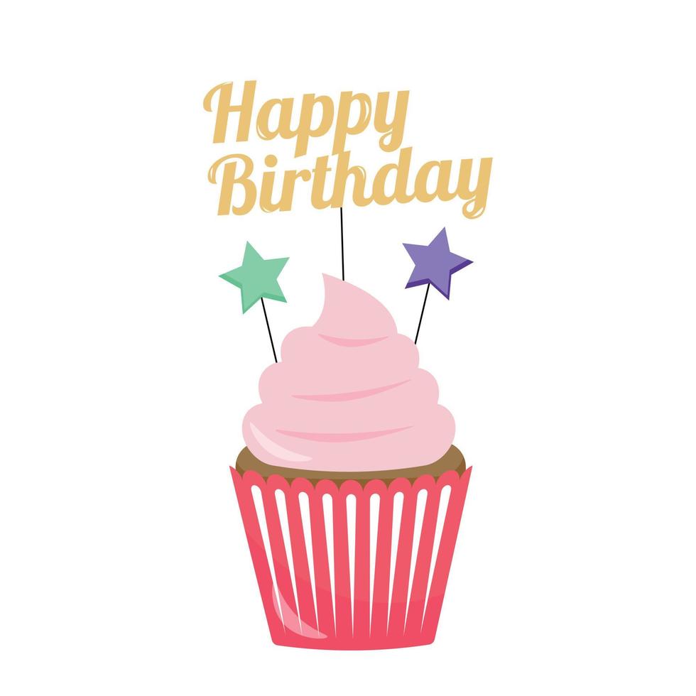 cupcake colorido festivo com um feliz aniversário e uma estrela vetor