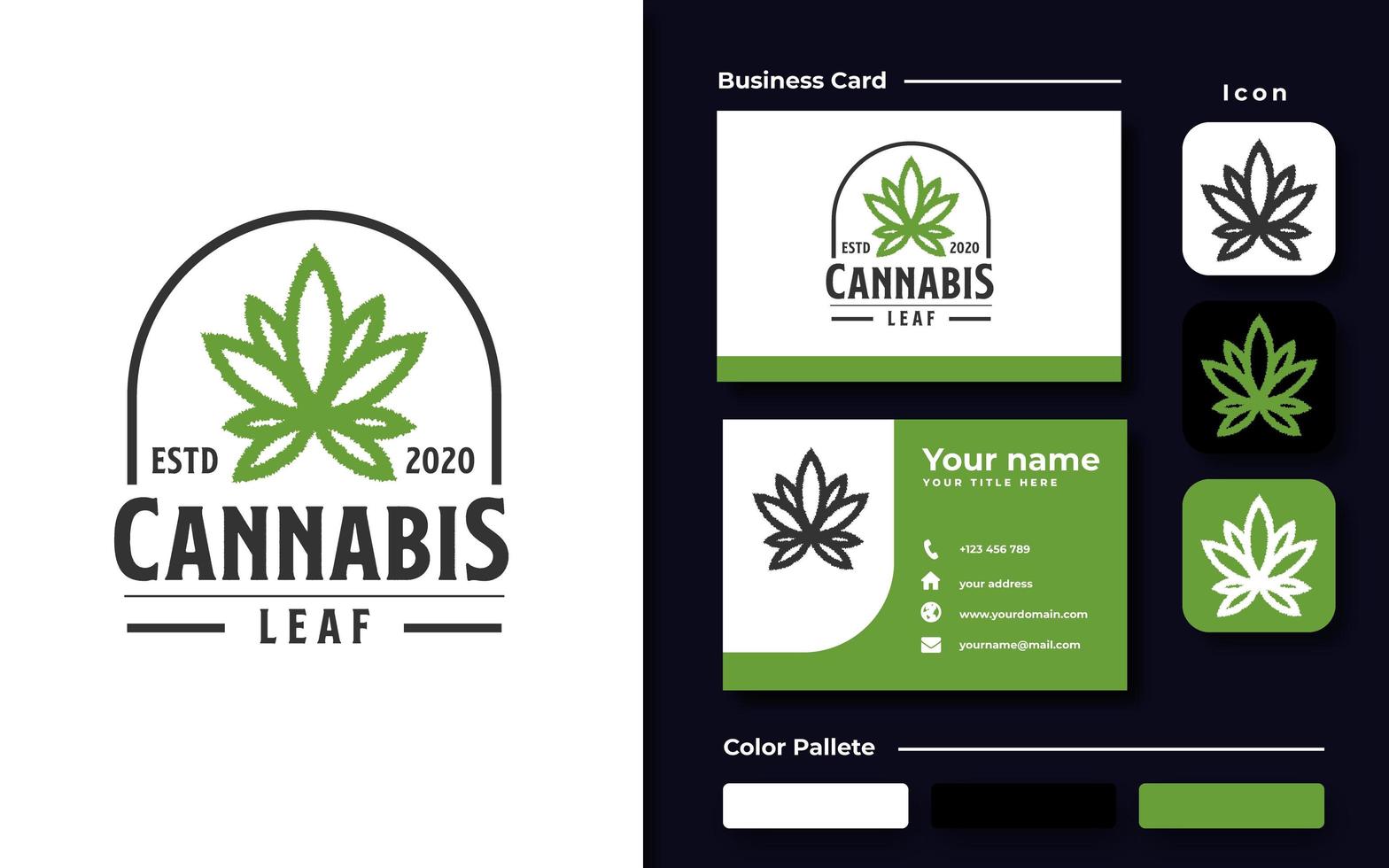 Modelo de logotipo de linha de emblema de cannabis com cor preta vetor