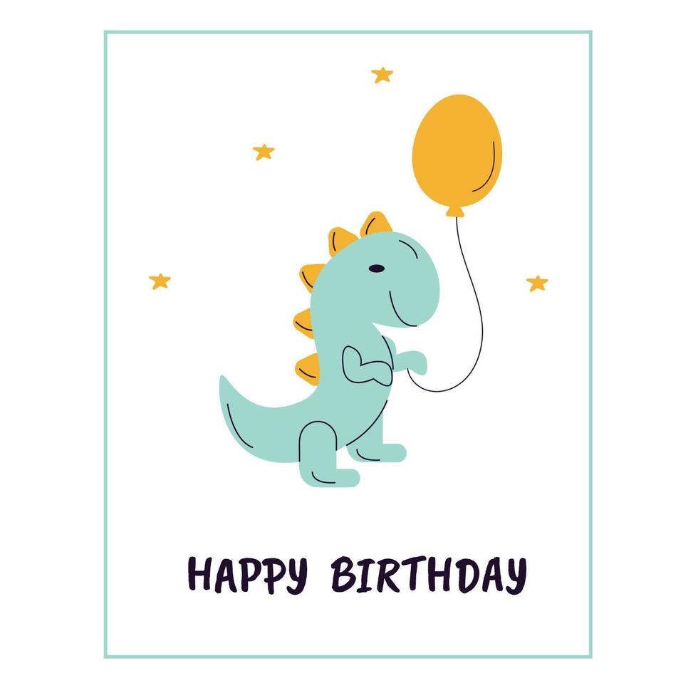 cartão de feliz aniversário com um dinossauro vetor