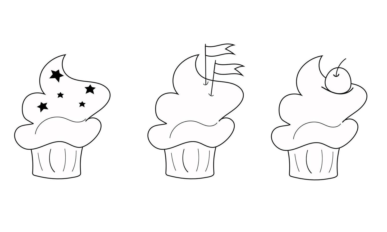 conjunto de cupcakes de desenho animado em estilo de linha. design de ilustração vetorial de sobremesa vetor