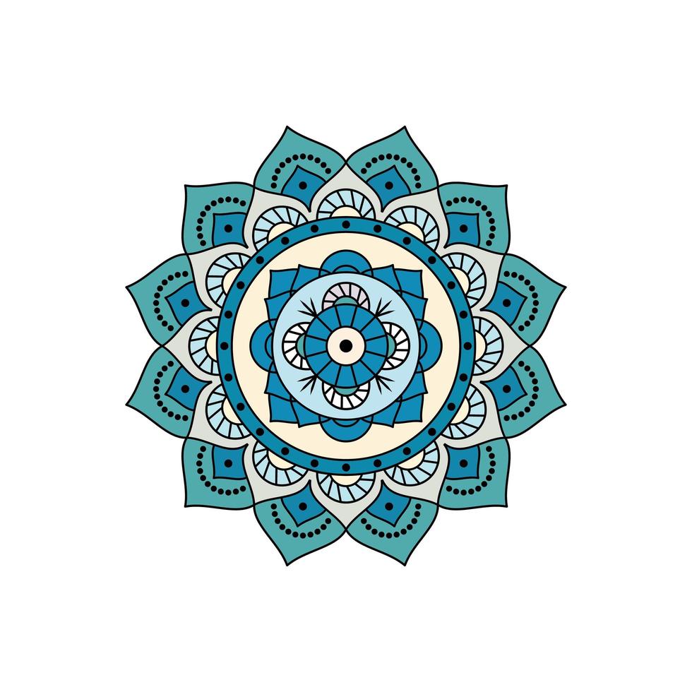 mandala floral de cor azul e branco vetor