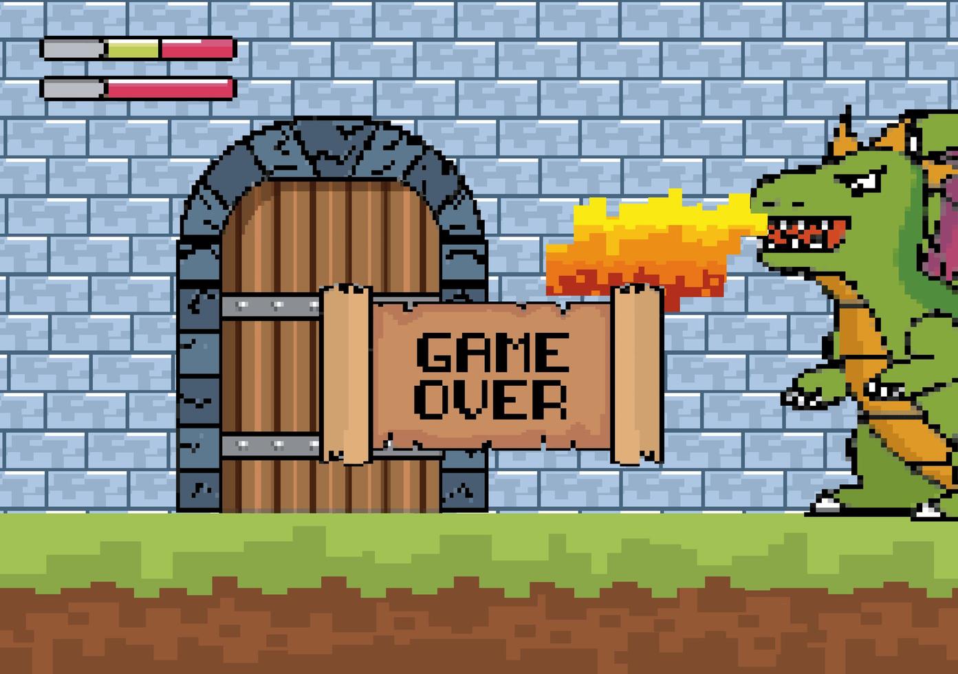 jogo sobre cena de videogame com dragão vetor