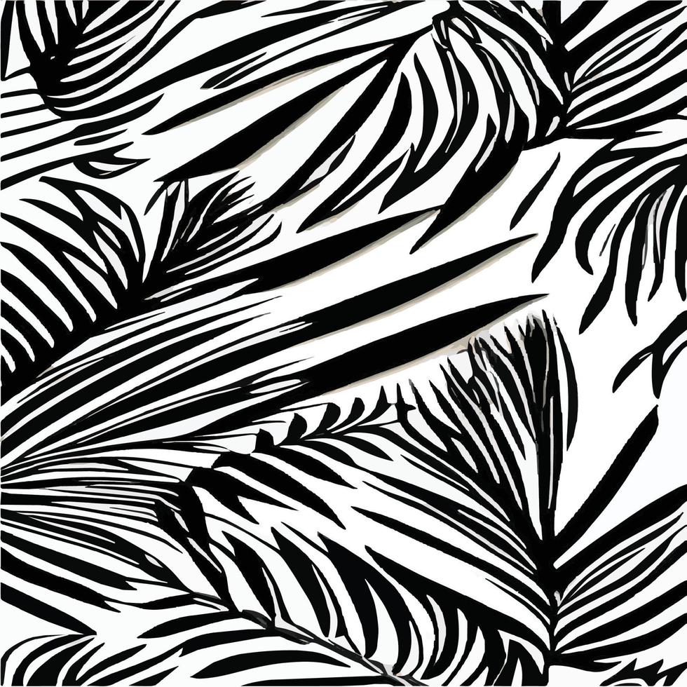 folhas exóticas sem costura padrão em preto e branco. fundo decorativo elegante vetor abstrato. folhas de palmeira tropical, padrão floral de vetor sem costura de folha de selva. papel de parede estilo tropical grunge.