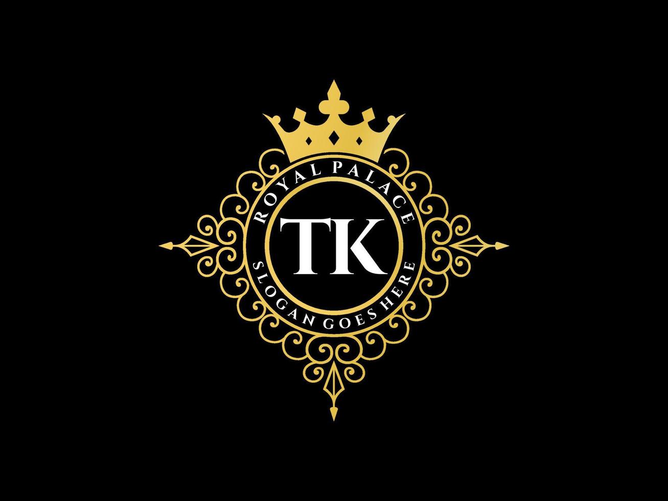 letra tk antigo logotipo vitoriano de luxo real com moldura ornamental. vetor