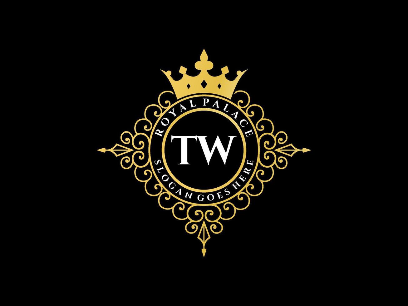 letra tw antigo logotipo vitoriano de luxo real com moldura ornamental. vetor