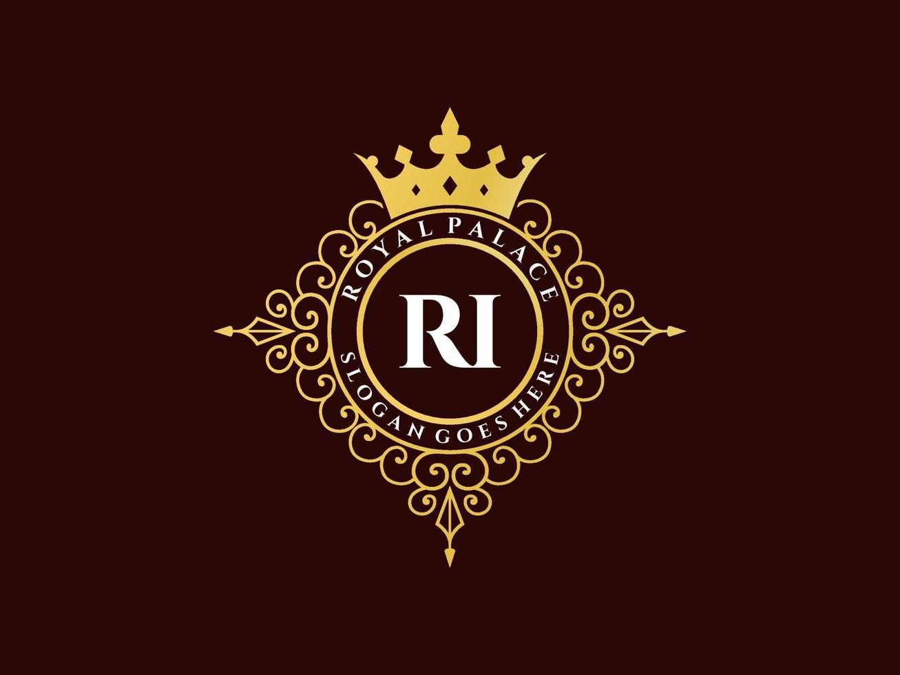letra ri antigo logotipo vitoriano de luxo real com moldura ornamental. vetor
