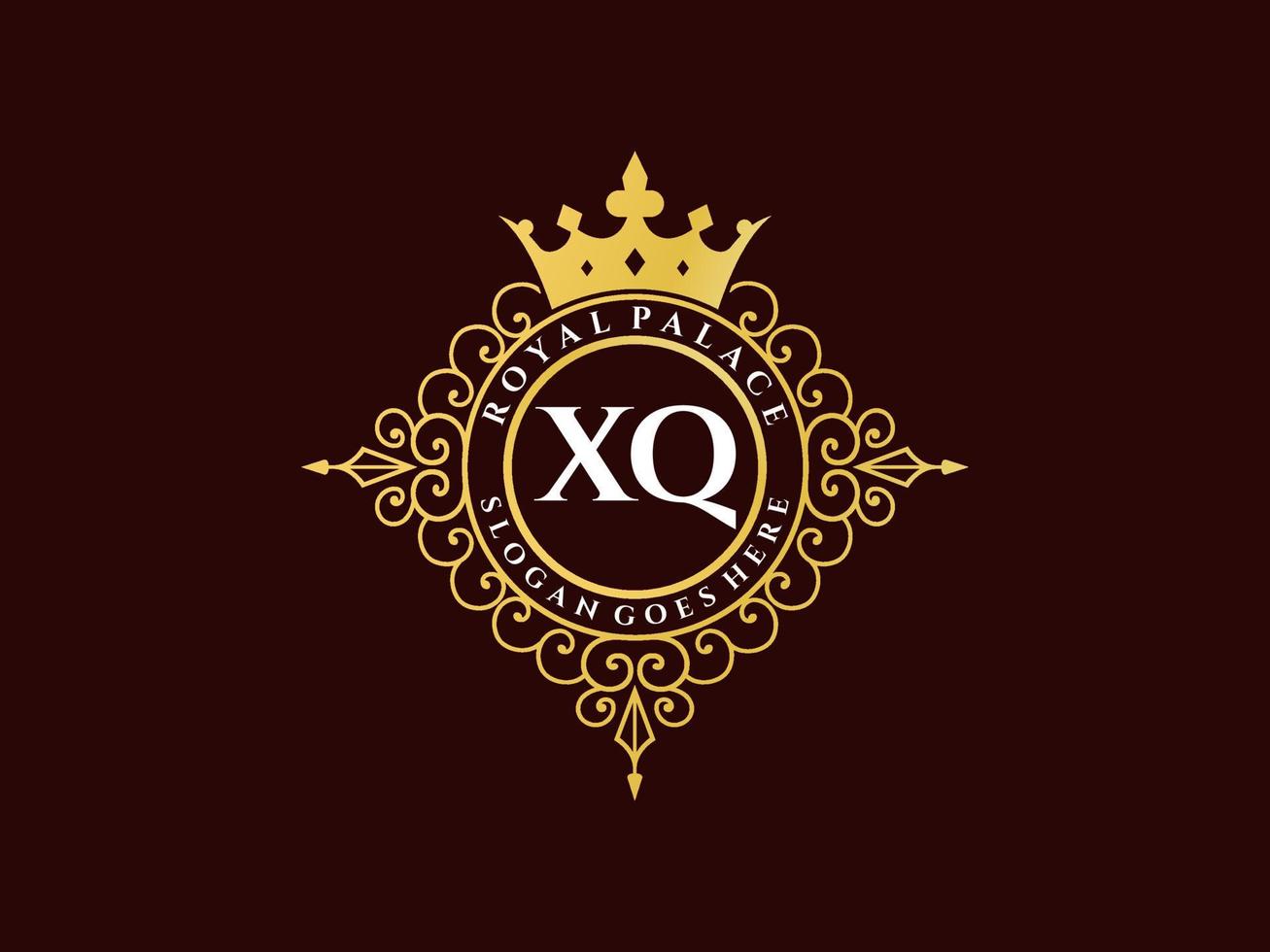 letra xq antigo logotipo vitoriano de luxo real com moldura ornamental. vetor