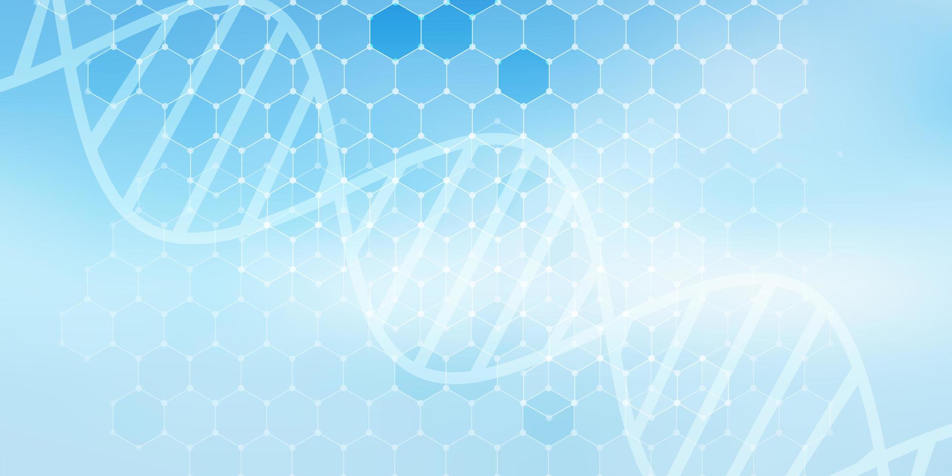 banner médico com desenho hexagonal e fita de DNA vetor