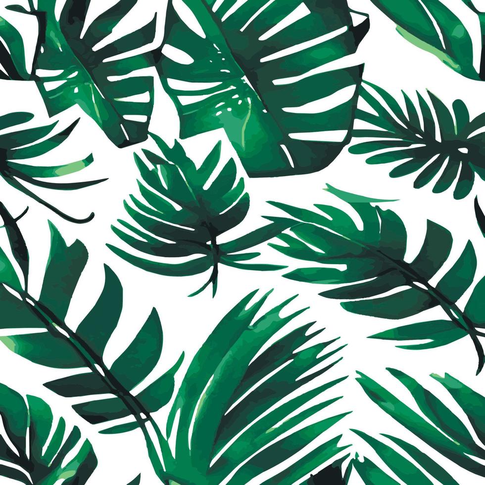 ilustração vetorial de selva com padrão de folhas tropicais. estampa de verão na moda. padrão sem emenda exótico. folhas tropicais turquesas e verdes. papel de parede exótico da selva. vetor