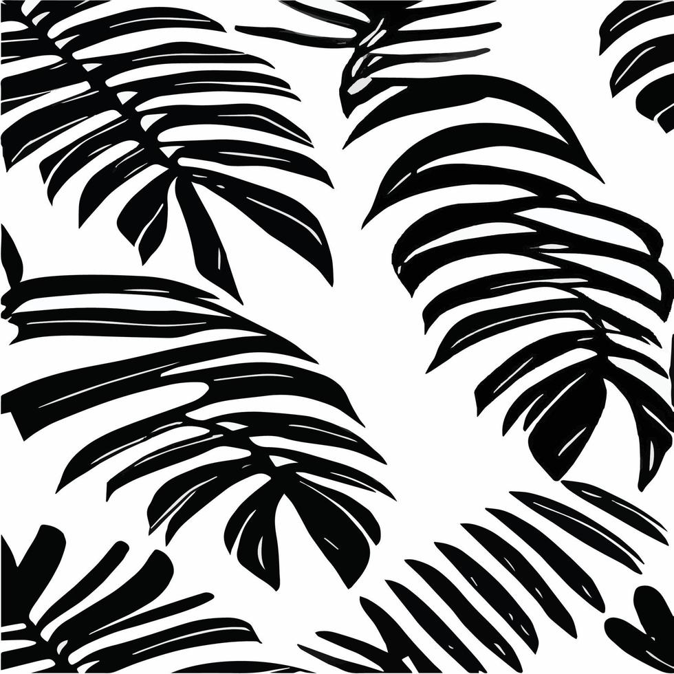 folhas exóticas sem costura padrão em preto e branco. fundo decorativo elegante vetor abstrato. folhas de palmeira tropical, padrão floral de vetor sem costura de folha de selva. papel de parede estilo tropical grunge.