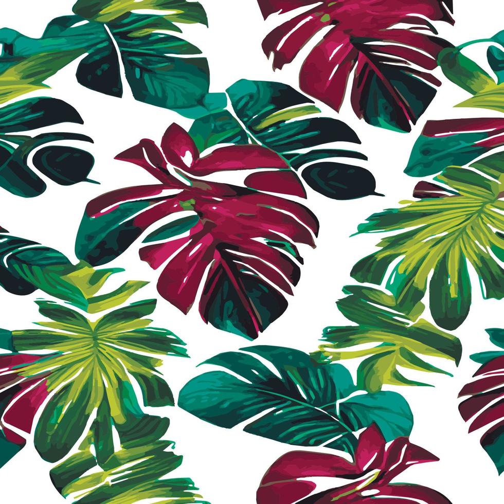 ilustração vetorial de selva com padrão de folhas tropicais. estampa de verão na moda. padrão sem emenda exótico. folhas tropicais turquesas e verdes. papel de parede exótico da selva. vetor