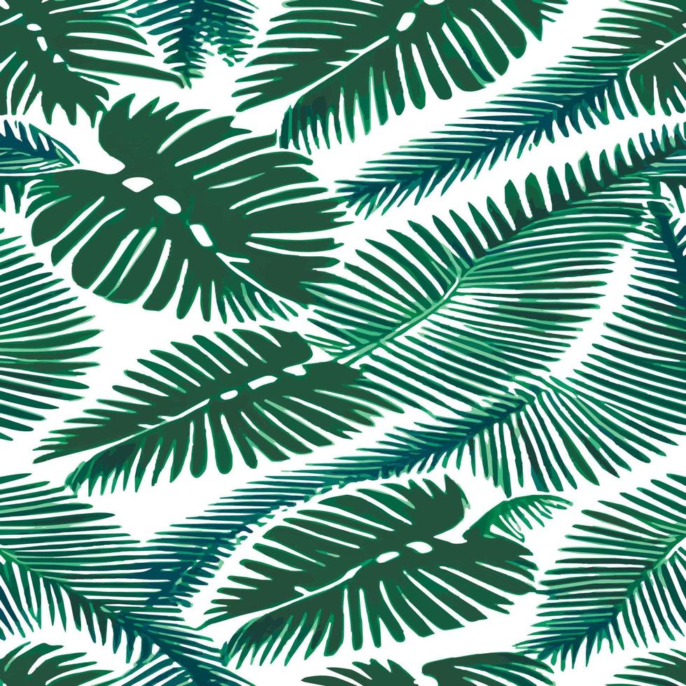 ilustração vetorial de selva com padrão de folhas tropicais. estampa de verão na moda. padrão sem emenda exótico. folhas tropicais turquesas e verdes. papel de parede exótico da selva. vetor