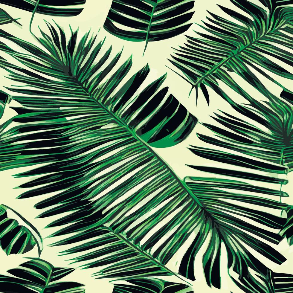 ilustração vetorial de selva com padrão de folhas tropicais. estampa de verão na moda. padrão sem emenda exótico. folhas tropicais turquesas e verdes. papel de parede exótico da selva. vetor