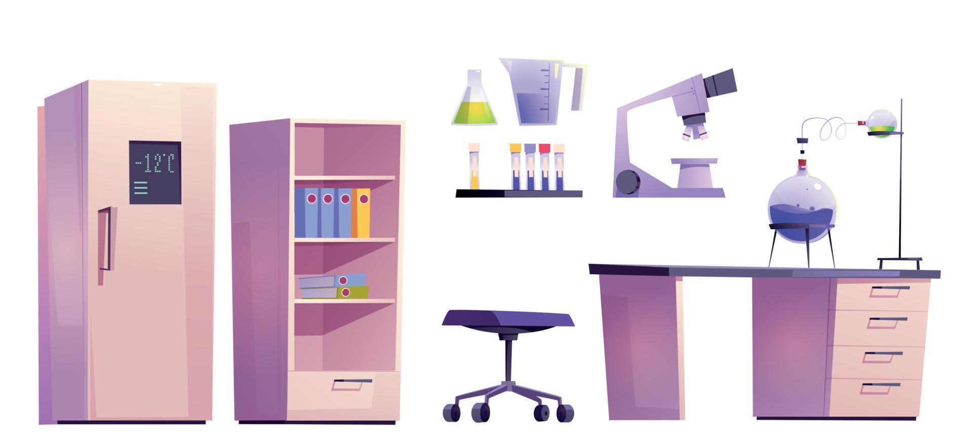 conjunto de móveis de laboratório químico para pesquisa científica vetor