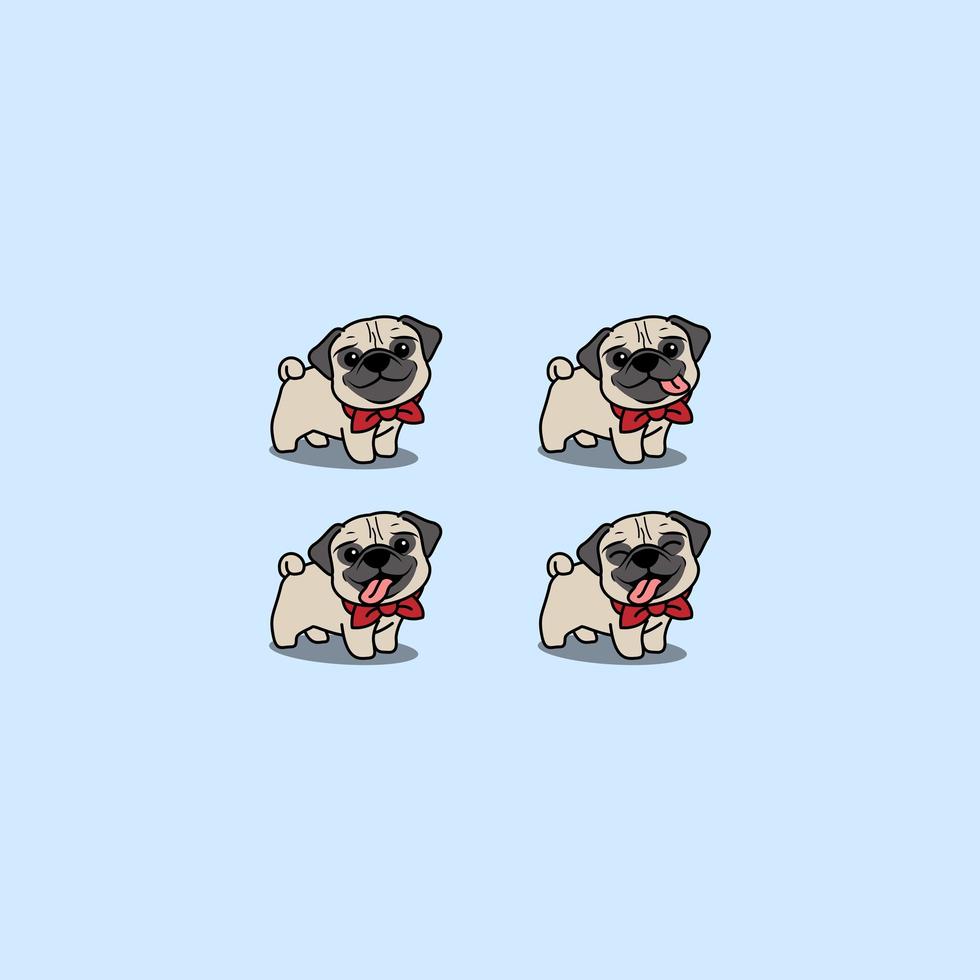 conjunto de desenho animado de cão pug fofo vetor