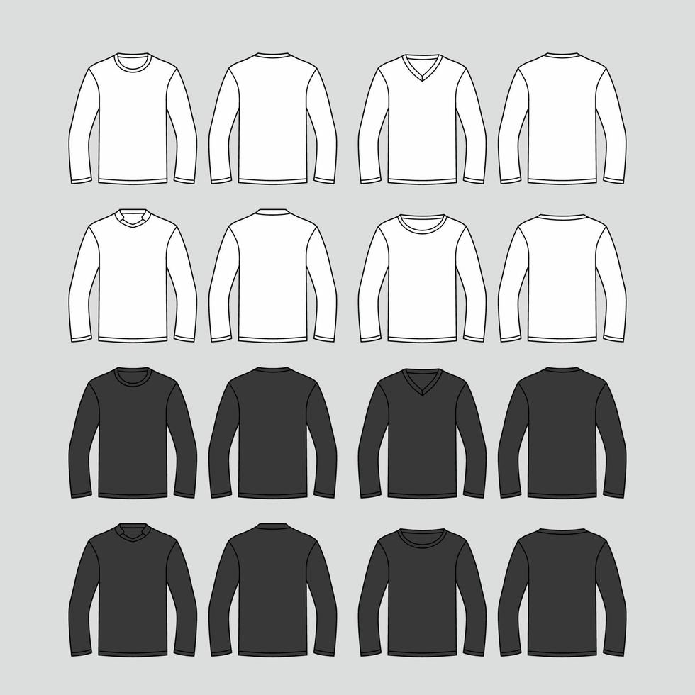 modelo de esboço de maquete de camiseta de manga longa vetor