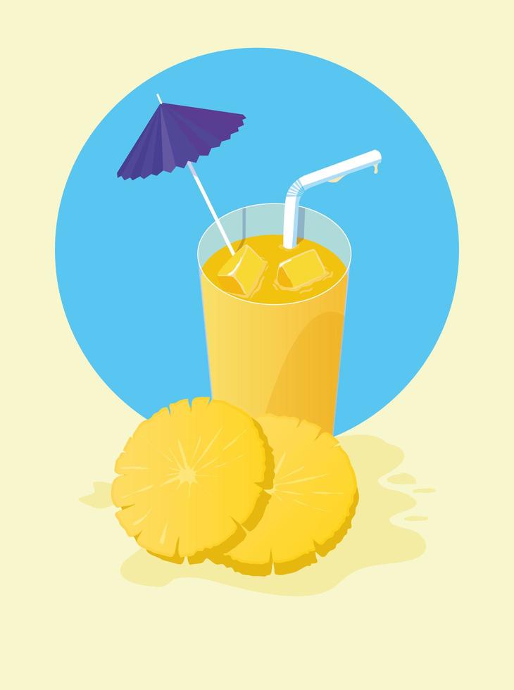 suco de abacaxi com design de guarda-chuva e palha vetor
