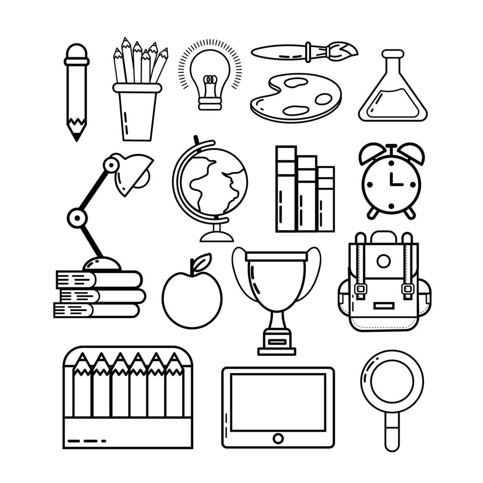 volta ao conjunto de ícones de escola vetor
