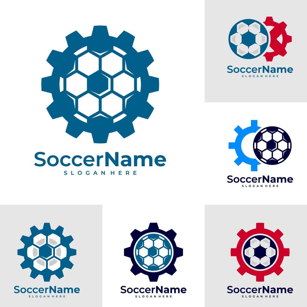 conjunto de modelo de logotipo de futebol de engrenagem, vetor de design de logotipo de equipamento de futebol