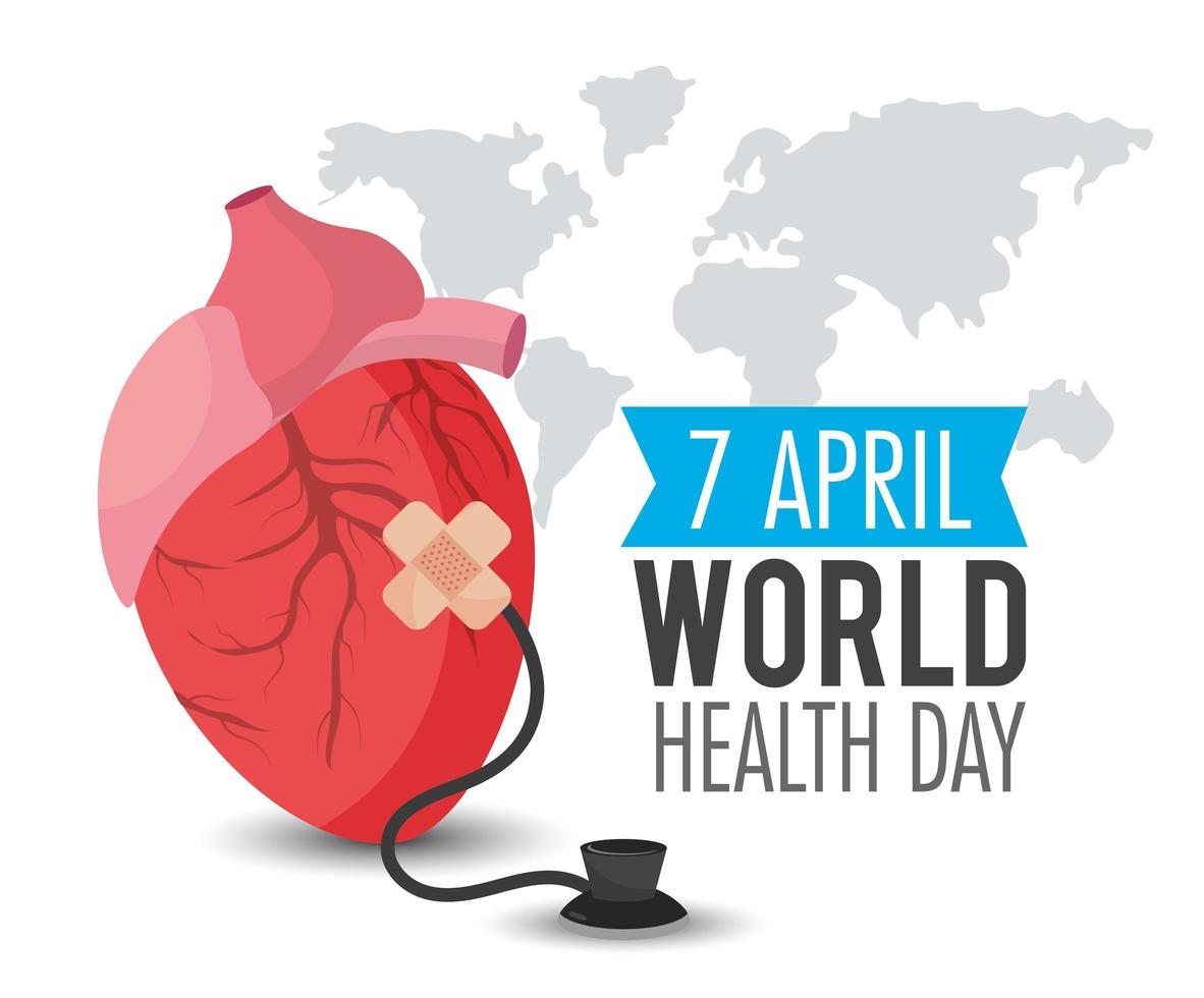 órgão do coração com estetoscópio para o dia mundial da saúde vetor