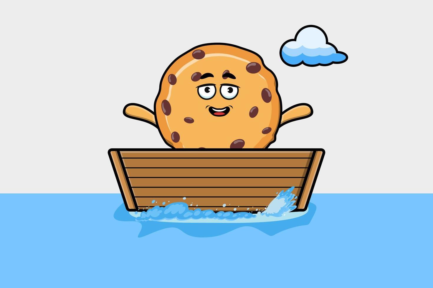 biscoitos fofos de desenho animado entram na ilustração de barco vetor