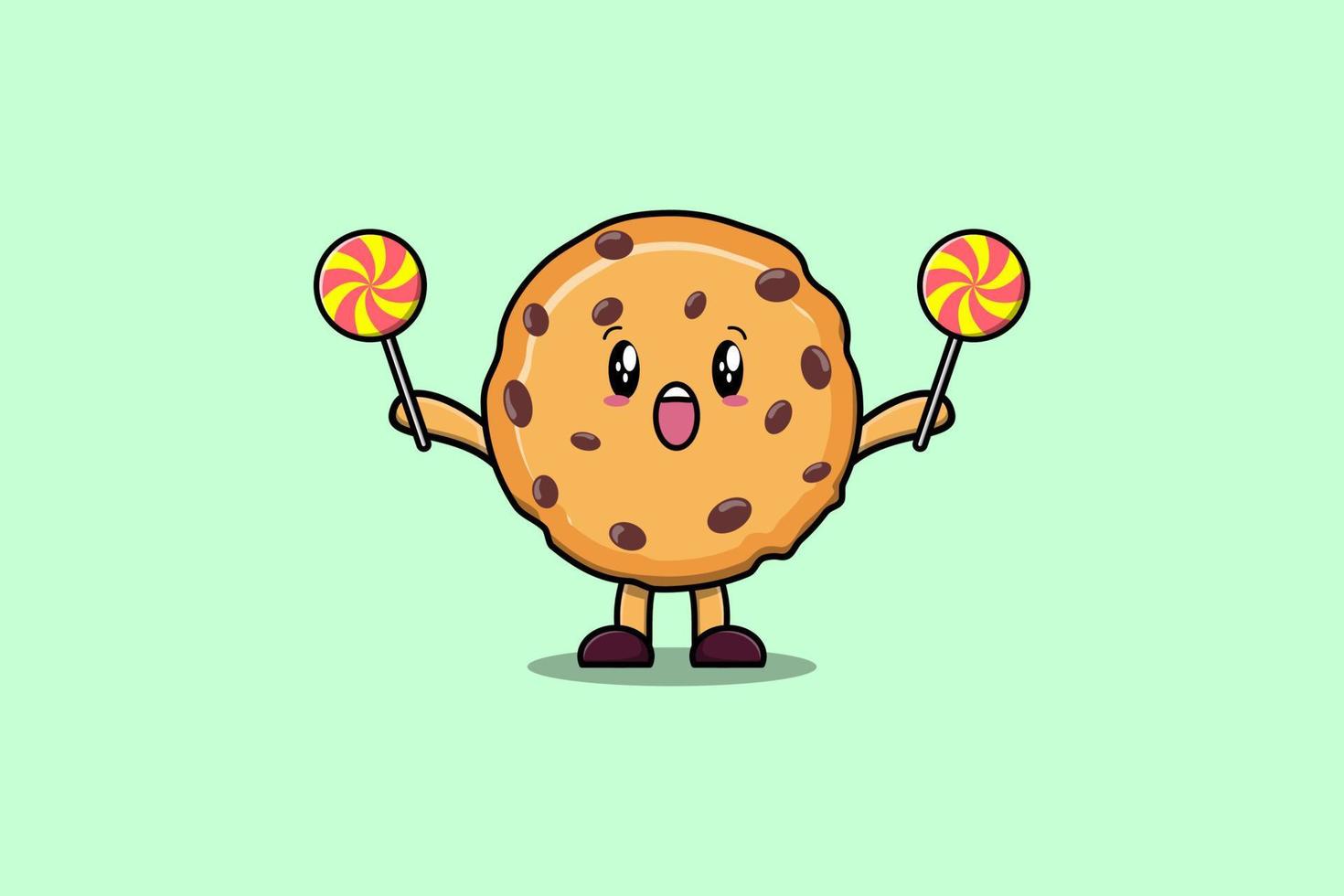 personagem de biscoitos de desenho animado segurando pirulito doce vetor