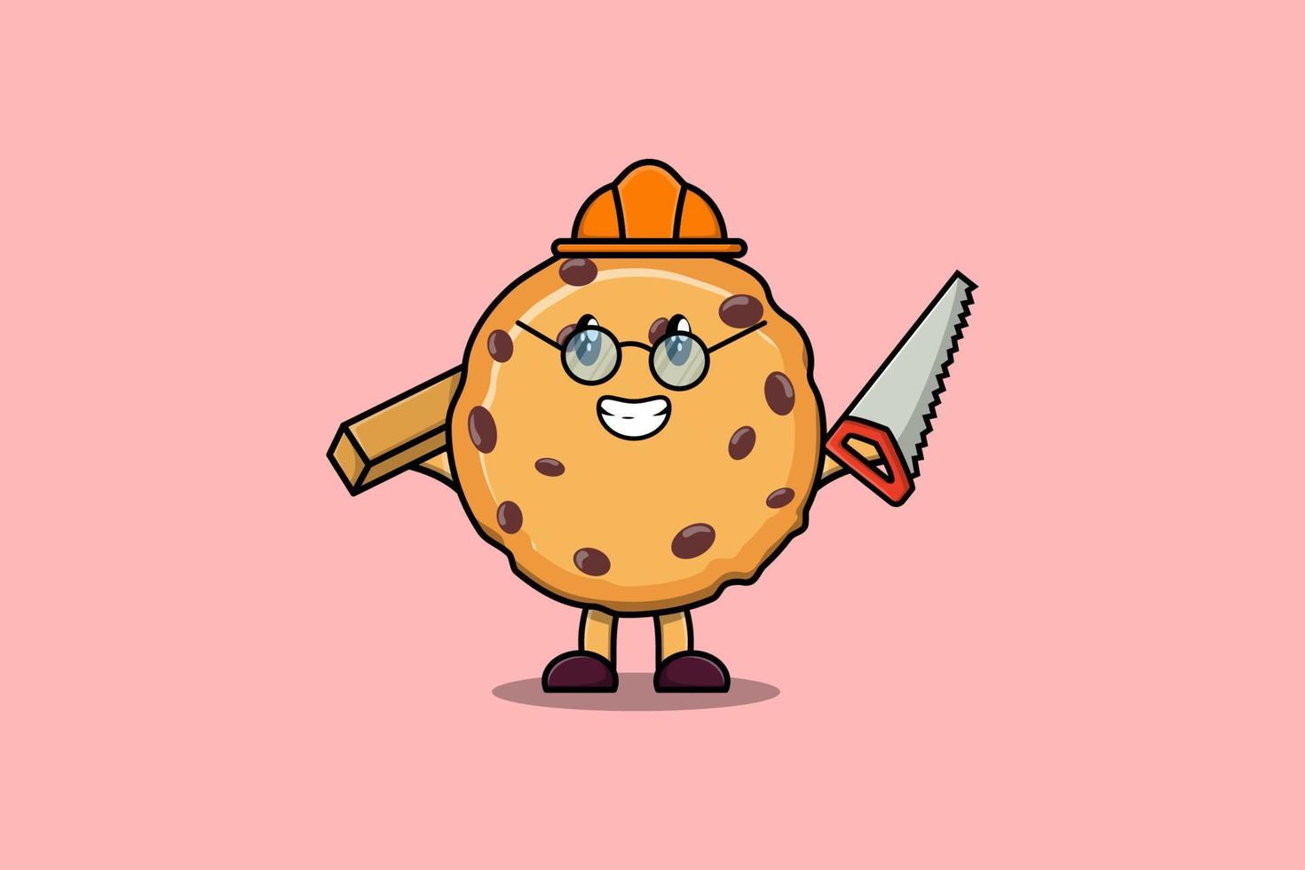 personagem de carpinteiro de biscoitos de desenho bonito com serra vetor