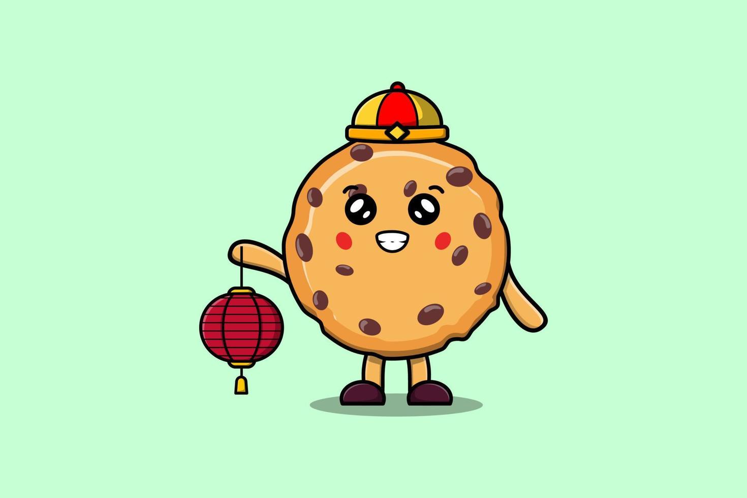 biscoitos bonitos dos desenhos animados chineses segurando a lanterna vetor