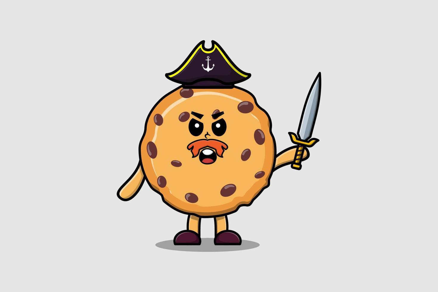 pirata de biscoitos de mascote bonito dos desenhos animados segurando a espada vetor