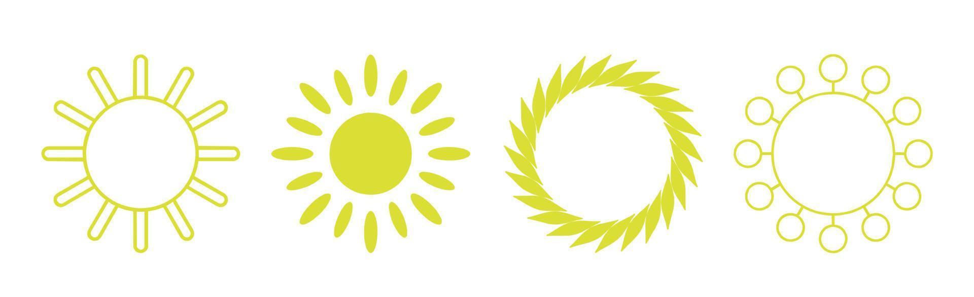 coleção de 4 peças de sol amarelo diferente abstrato sobre fundo branco - vetor