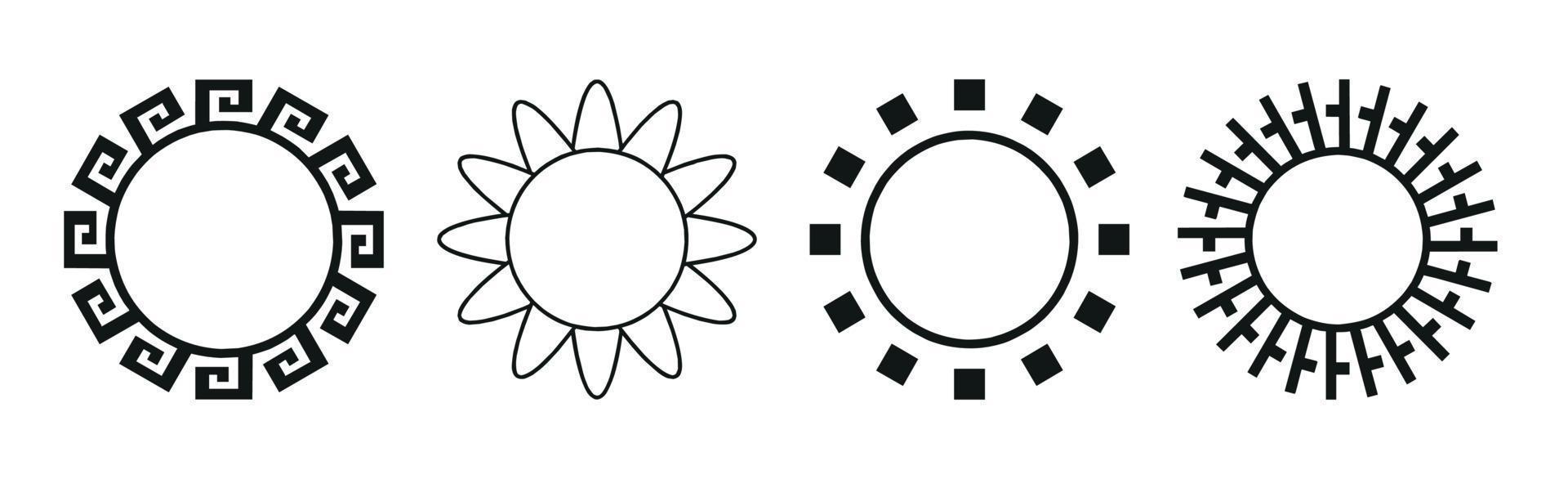 coleção de 4 peças diferentes de abstração de sol preto sobre fundo branco - vetor