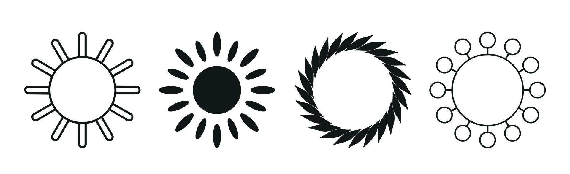 coleção de 4 peças diferentes de abstração de sol preto sobre fundo branco - vetor