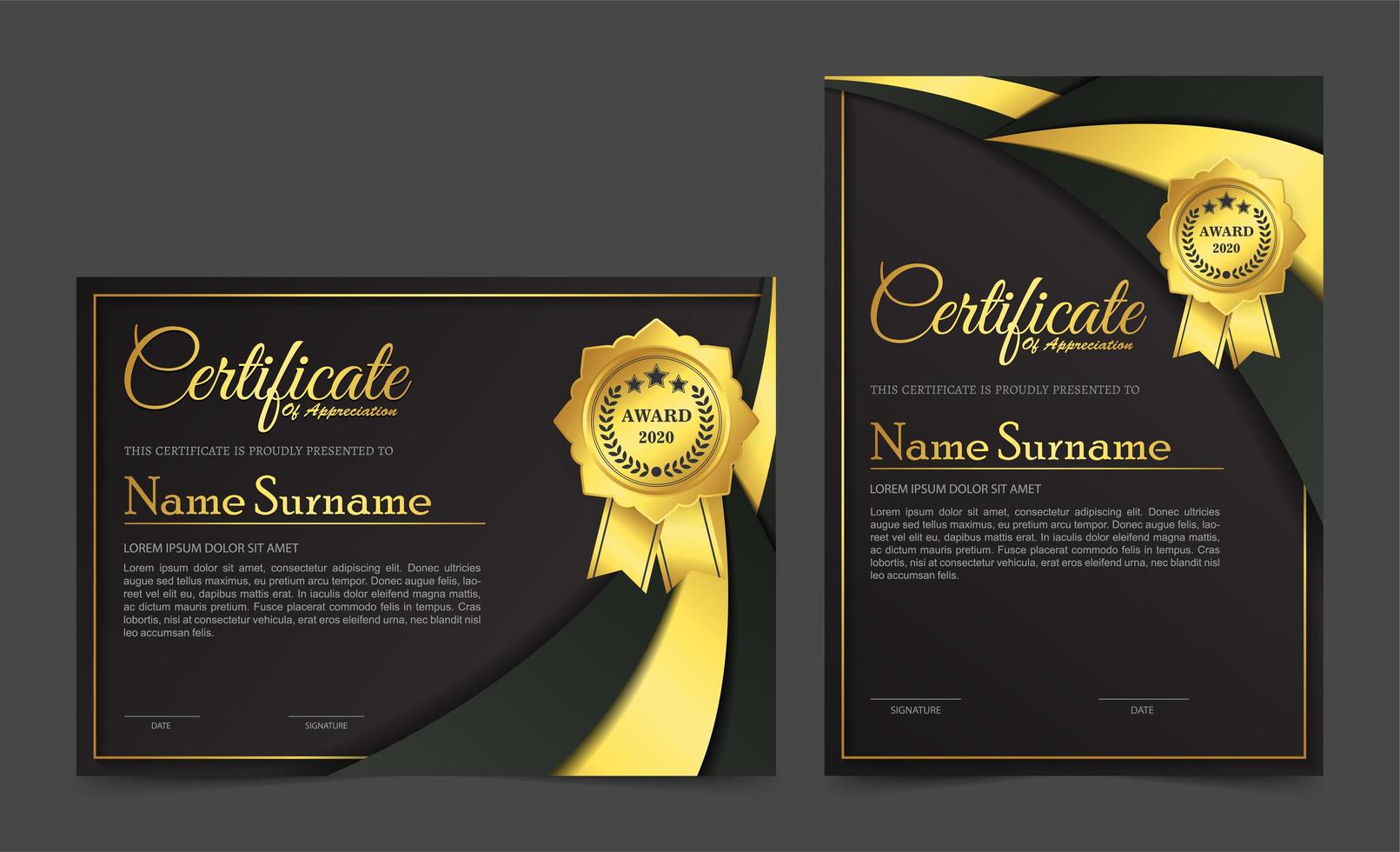 design de modelo de certificado preto dourado premium. vetor