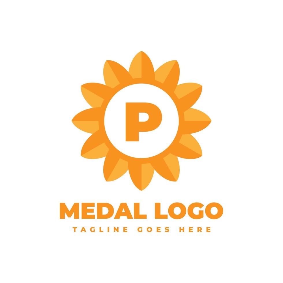 letra p elemento de design de logotipo de vetor de medalha de flor