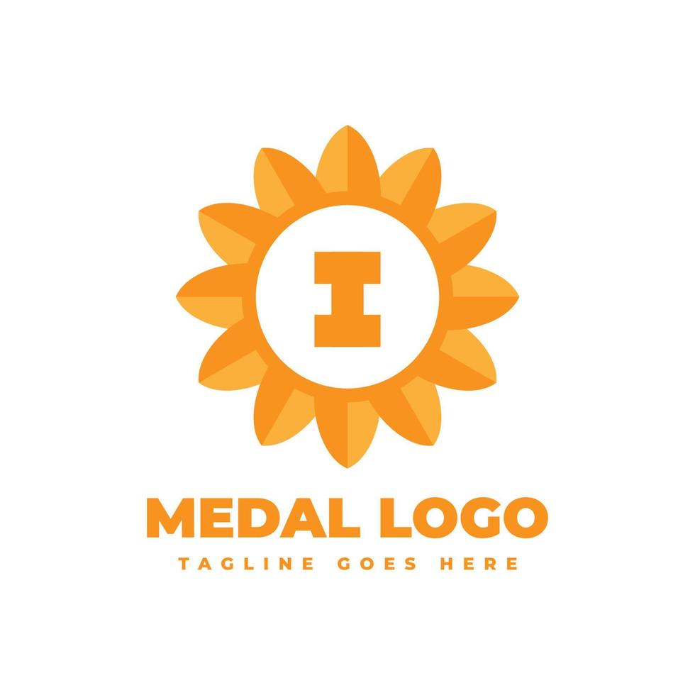 letra i elemento de design de logotipo de vetor de medalha de flor