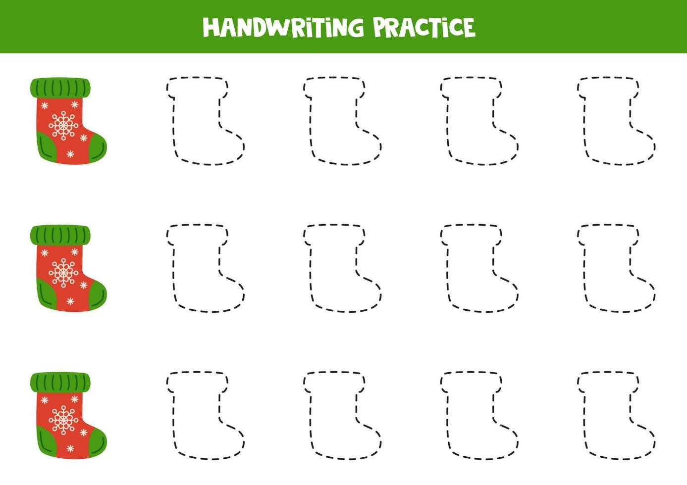 linhas de rastreamento para crianças com meia de natal. prática da escrita. vetor