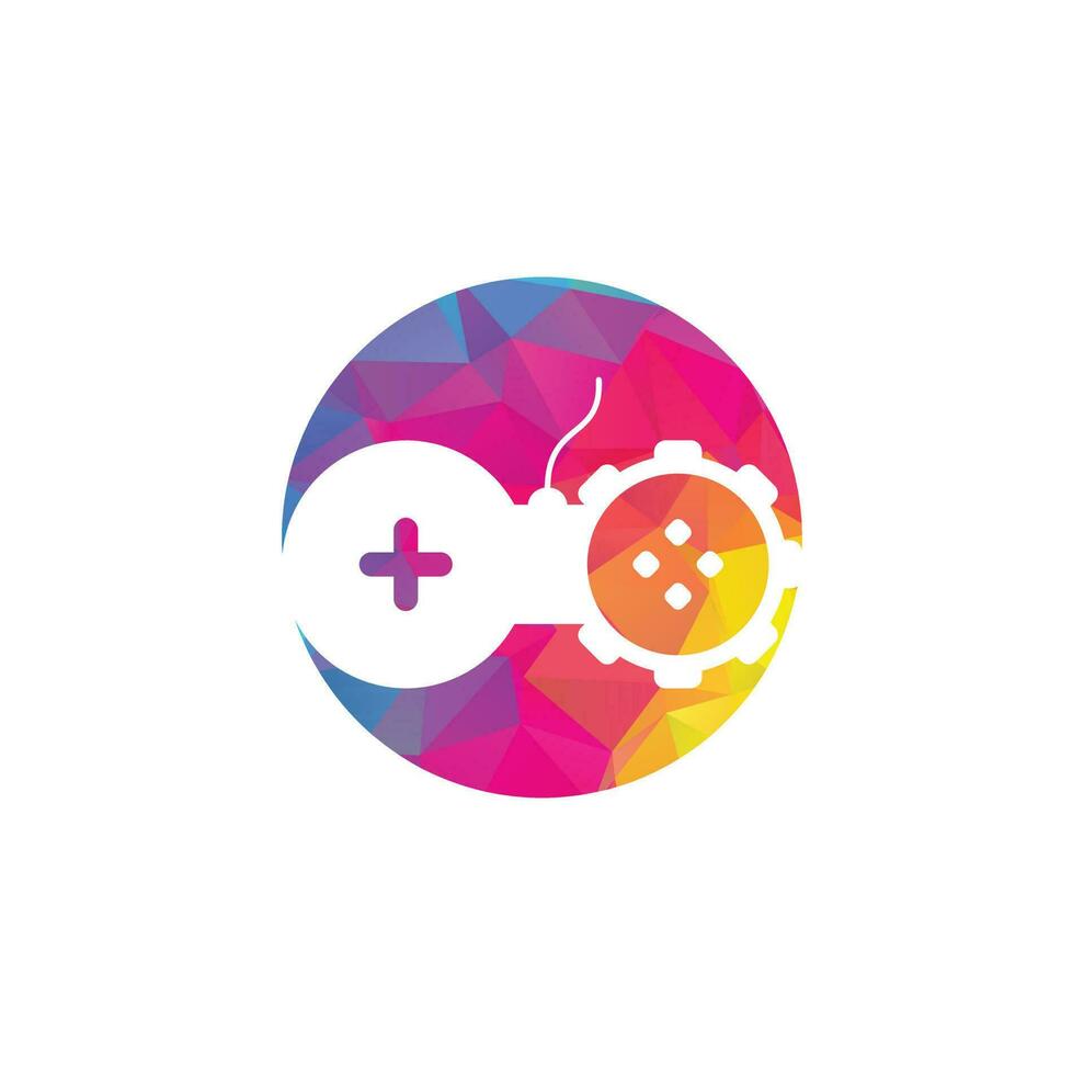 jogo com vetor de modelo de logotipo de engrenagem. ícone de design do joystick. logotipo do jogo de engrenagem