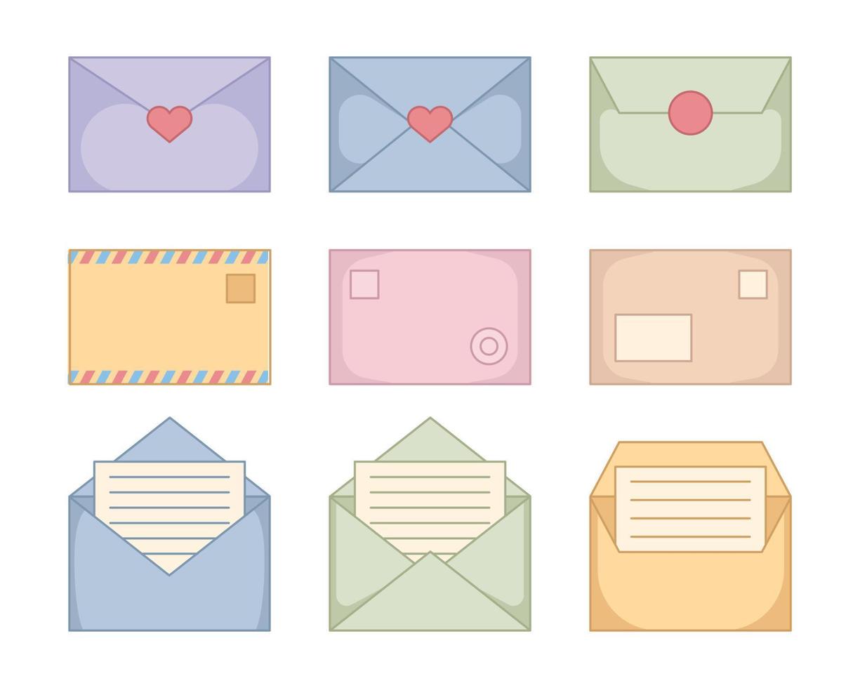 carta de amor fofa, correio, ilustrador de vetor de ícone plano de e-mail
