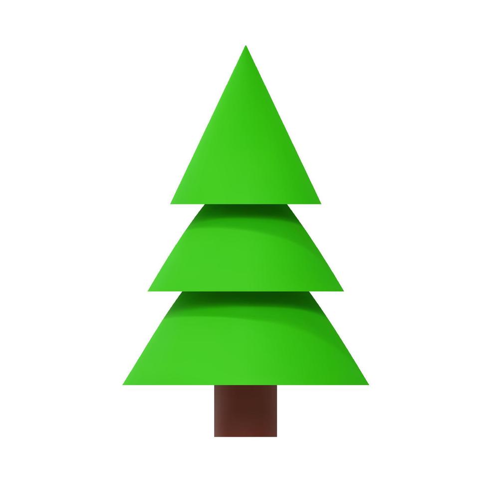 ícone de abeto verde, pinheiro e árvore de natal. feriado e elemento de objeto de acampamento isolado no fundo branco. ilustração em vetor renderização 3D