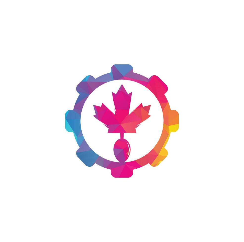 projeto de conceito de logotipo de forma de engrenagem de comida canadense. conceito de logotipo de restaurante de comida canadense. ícone de folha e garfo de bordo vetor