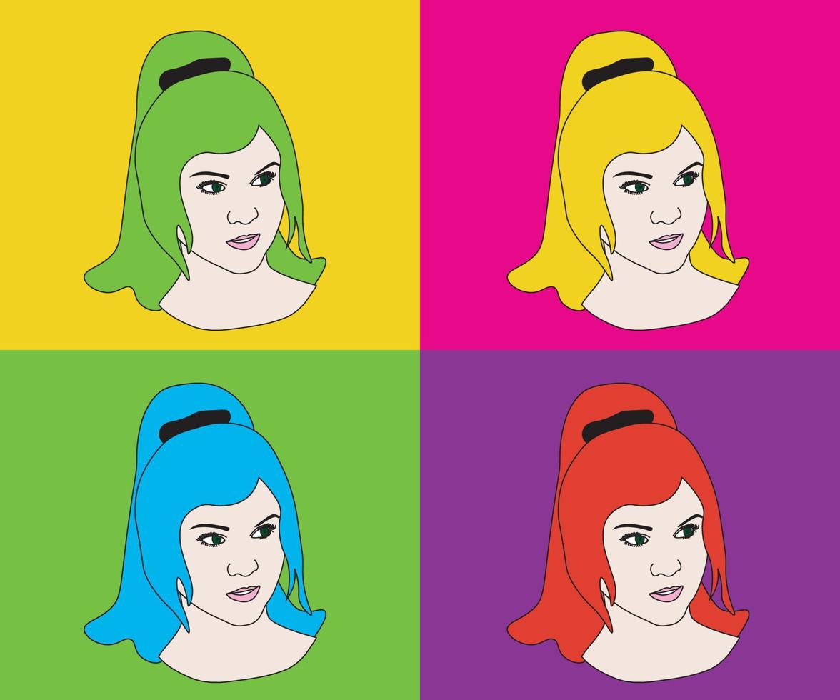 retrato de uma garota com cabelo multicolorido em um fundo multicolorido no estilo pop art vetor