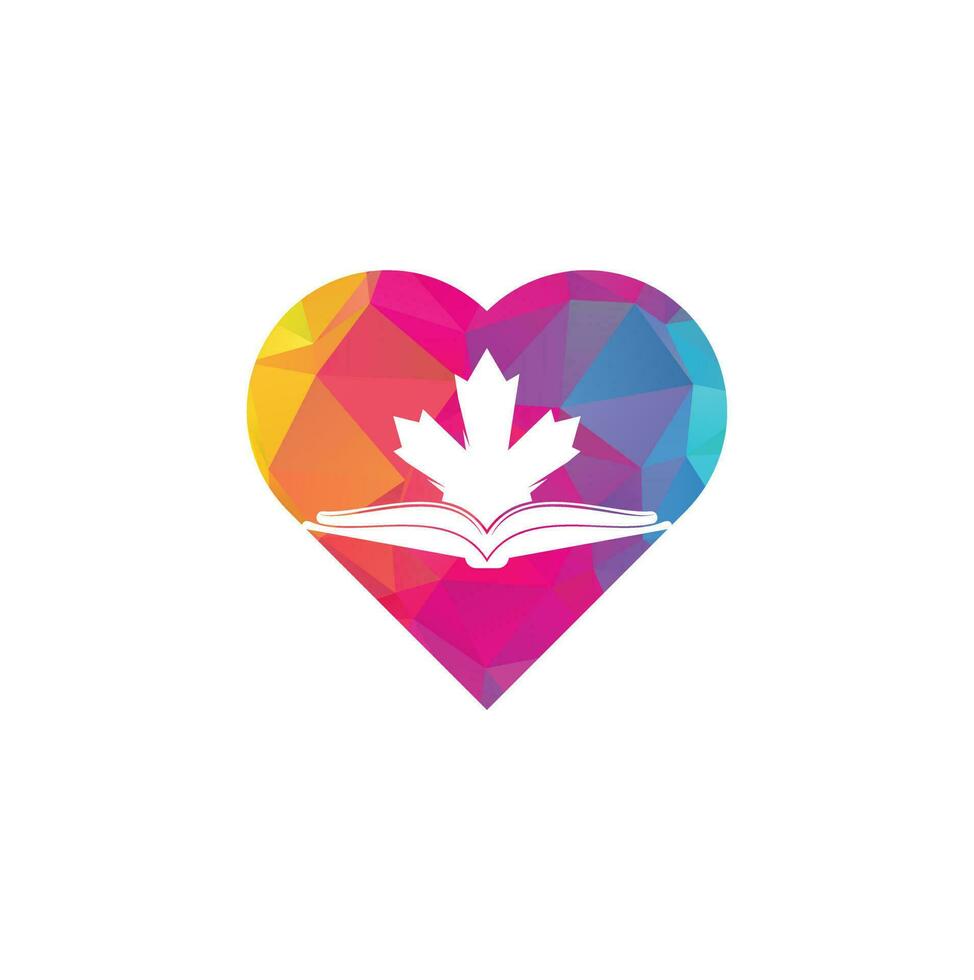 design de logotipo de conceito de forma de coração de educação canadense. estude o design do logotipo do canadá. design do logotipo do livro. livro de bordo vetor