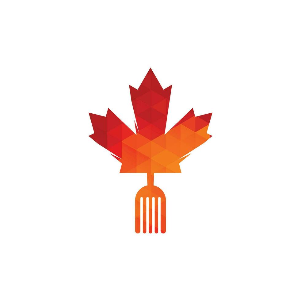 design de conceito de logotipo de comida canadense. conceito de logotipo de restaurante de comida canadense. folha de bordo e ícone de garfo vetor