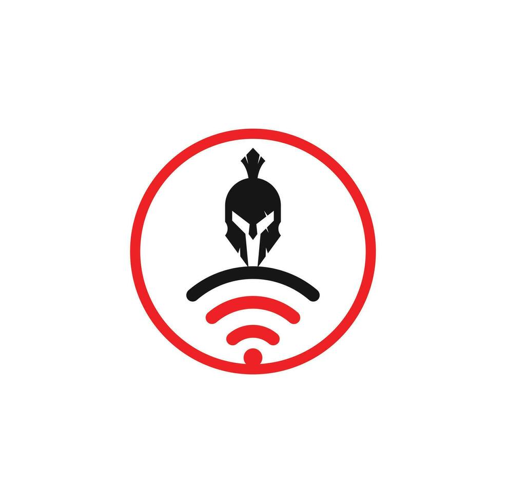 combinação de logotipo espartano e wifi. capacete e sinal símbolo ou ícone. vetor