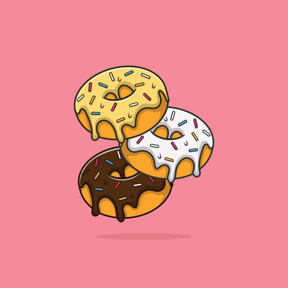 ilustração de ícone de vetor de rosquinhas. rosquinhas de chocolate de baunilha, conceito de ícone de comida branco isolado. estilo de desenho plano adequado para página de destino da web, banner, adesivo, plano de fundo