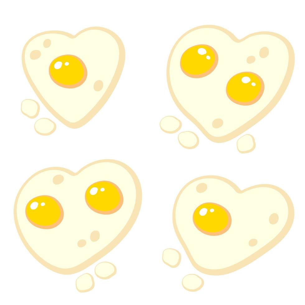 ovos fritos em forma de coleção de doodle de coração. vetor