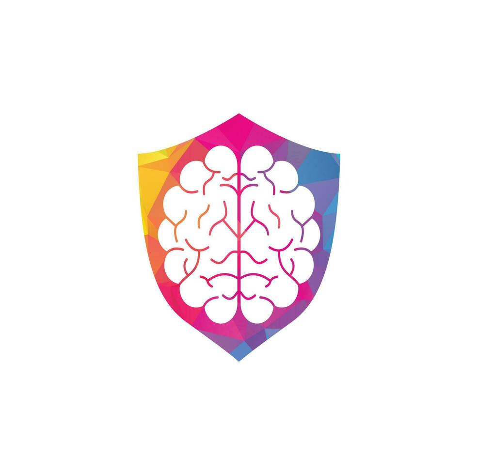 design de logotipo de conceito de forma de escudo cerebral. ícone do logotipo do cérebro do pensamento do poder do brainstorm vetor