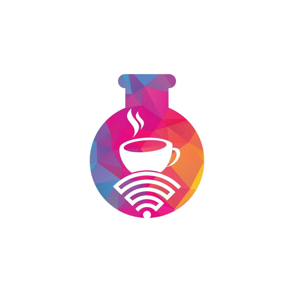 design de logotipo de conceito de forma de laboratório wifi de café. xícara de café com logotipo de ícone vetorial wifi vetor