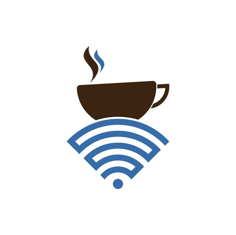 xícara de café com logotipo de ícone vetorial wifi. modelo de design de logotipo criativo para café ou restaurante. vetor