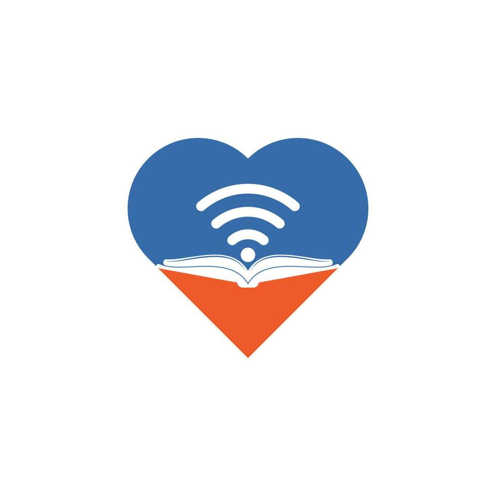 modelo de design de logotipo de conceito de forma de coração de livro wifi. elemento de design de logotipo de ícone de livro wifi vetor